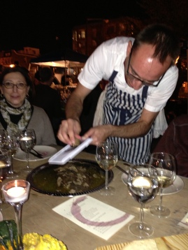 Tom Madrecki shaves a truffle over Dover sole